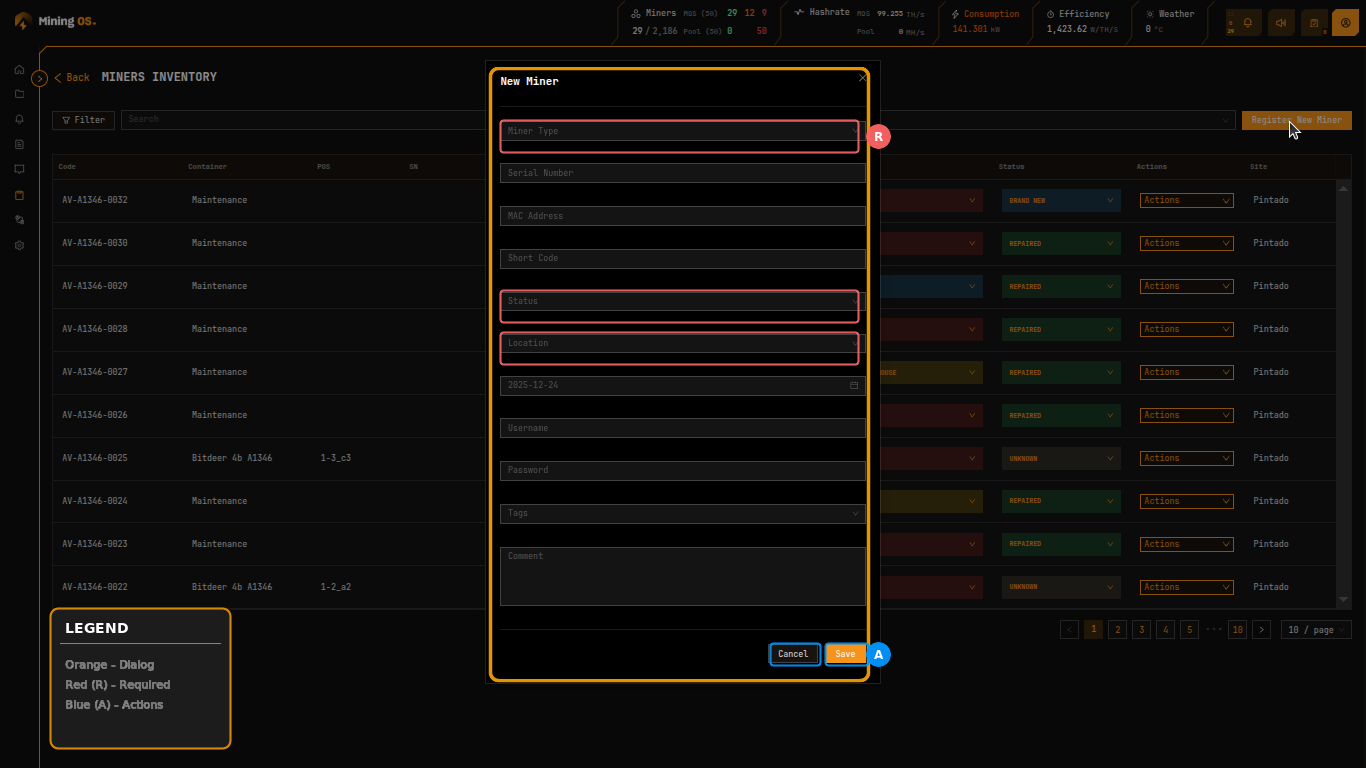 New Miner Dialog